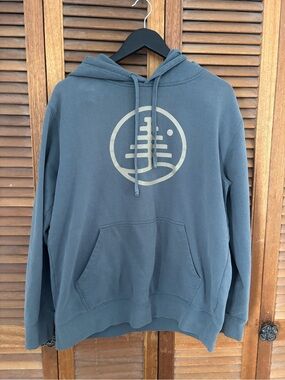 Burton Slate Blue Hoodie with Cream Circular Logo tree and moon